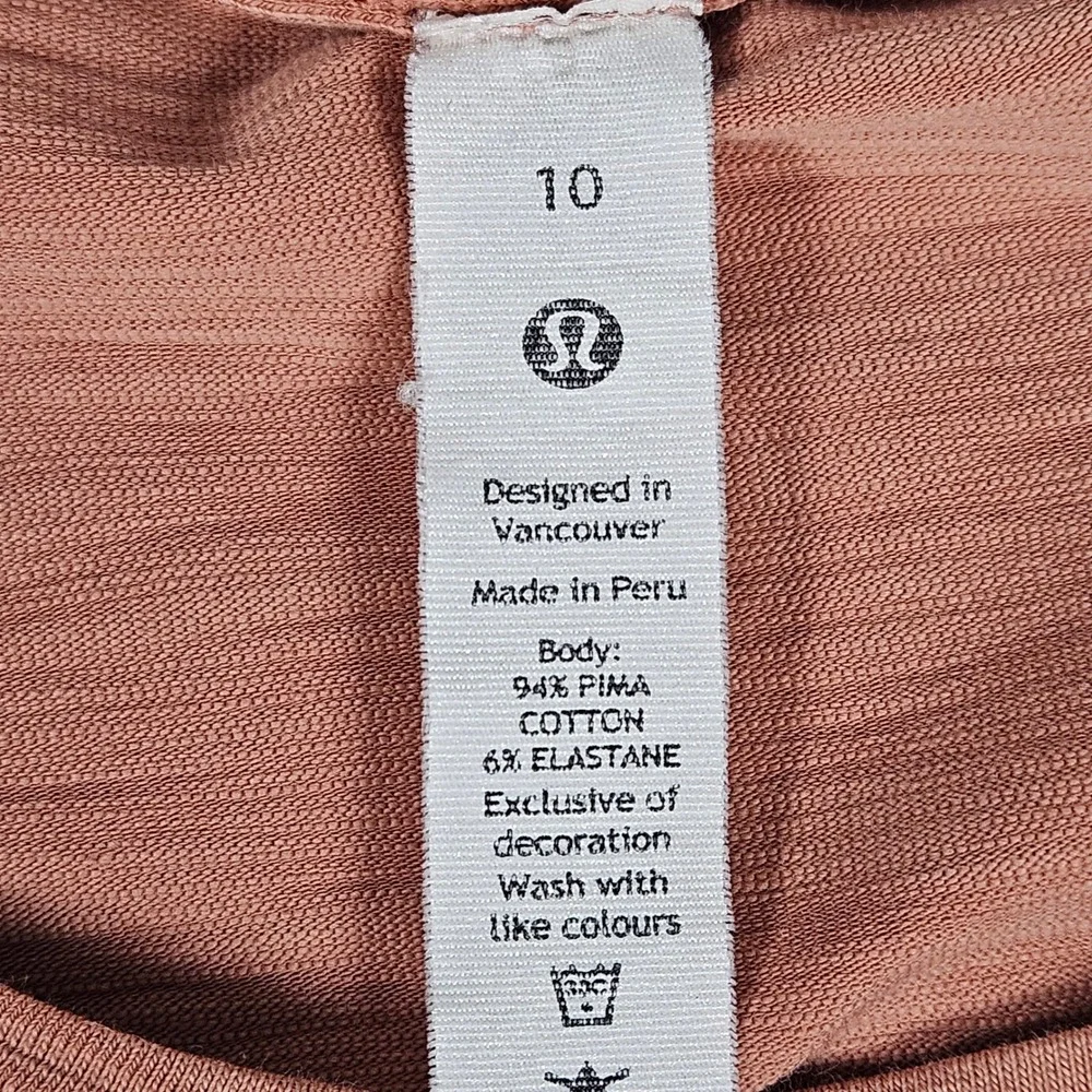 Lululemon Women 10 Pima Cotton Short Sleeve Tee Heather Peach Orange Curved Hem